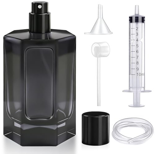 Nadinsta 100ml Parfümzerstäuber Nachfüllbar, Schwarz Parfum Flakon Leer | Portable Parfum Zerstäuber Zum Befüllen Trichter, Glas Perfume Atomizer Mit Umfüllen für Unterwegs Reise Männer Und Frauen