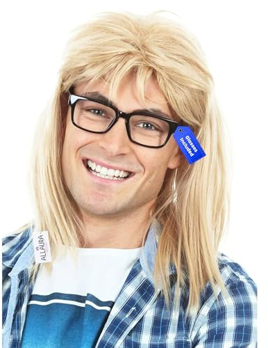 Allaura Garth Perücke & Brille Set | Waynes World Kostüm | Halloween Herren blond