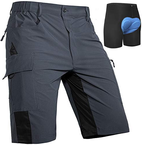 Cycorld MTB Hose Herren Radhose, Schnelltrocknend MTB Shorts mit Sitzpolster, Elastische Farradhose Outdoor Sport Mountainbike Hose Herren (Neu Grau mit Unterwäsche, XL)