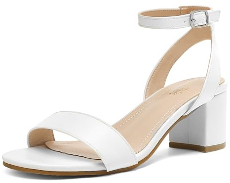 DREAM PAIRS kvinnors öppen tå ankelrem låg block tjocka klackar sandaler festklänning pumpskor, Vit/PU, 43 EU