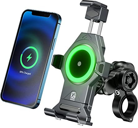 KEWIG Anti-Diebstahl Wasserdicht Motorrad Handyhalterung 15W kabellos mit Vibrationsdämpfer, One-Push Automatikverriegelung und Schnellentriegelung