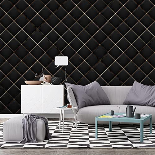 Mural Wallpaper Photo Home Custom 3D Photo Wallpaper Black Grid Golden Lines Wall Painting Art Mural Wallpaper Living Room Tv Background Wall Papers Office Bedroom Dining Room H 400 (W) x 280 (H) cm