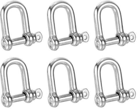 PATIKIL Tornillo Pasador Grillete M5 3/16 220lbs, 6 Paquete 304 Inoxidable Acero D Anillo Grillete para Cadenas Alambre Cuerda Exterior, Plata