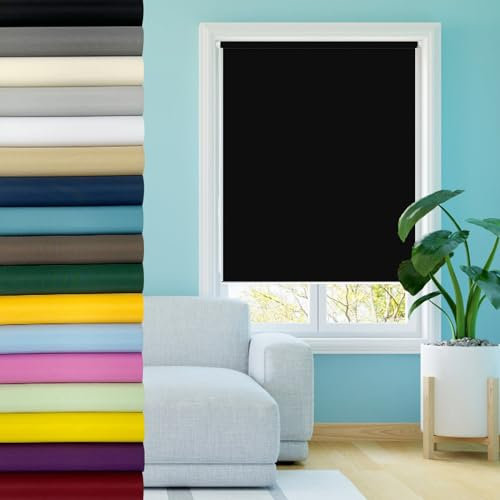 Verdunklungsrollo Thermo Rollos 80 x 60 cm Klemmrollo Rollo, Duo Doppelrollo, Fensterrollo Sonnenchutz Sichtschutz und Sonnenchutz für Fenster & Tür, Schwarz