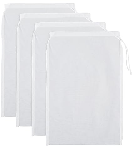 WLLHYF Confezione da 4 sacchetti per latte di noci, 20,3 x 15,2 cm, in nylon a maglia fine, per uso multiplo, riutilizzabili, filtro professionale per spremere succhi, caffè, yogurt e tè (nylon, 20,3