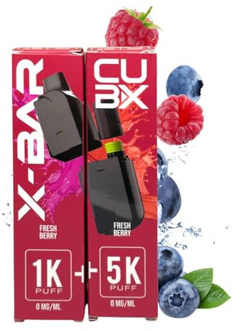 CUBX- double pod remplissable (batterie non incluse) sans nicotine ni tabac, Vente interdite aux personnes âgées de moins de18 ans (saveur : Fruits Rouges)
