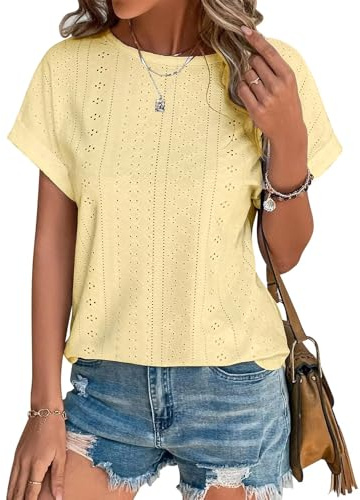 Cuptacc Womens Tops Ladies T Shirts Short Sleeve Crew Neck Elegant Blouses Clothing Beige XL 46-48