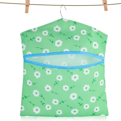 Peg Bags for Washing Line, Flower Print Peg Bag, Pegs for Washing Line with Bag, Easy Hanging Hook for Storage, Holds up to 50 Pegs, Reusable Clothes Peg Bag for Indoor Outdoor Use, 33 x 30 cm