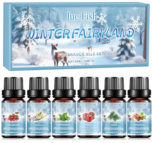 6x10mL Aromatherapie Ätherische Öle, Winter Ätherische Öle Set, Naturrein Aromatherapie Duftöl, Naturrein Aromatherapie Duftöl für Diffuser, Preiselbeere, Zimt, Pfefferminze, Apfel, Zeder, Vanille