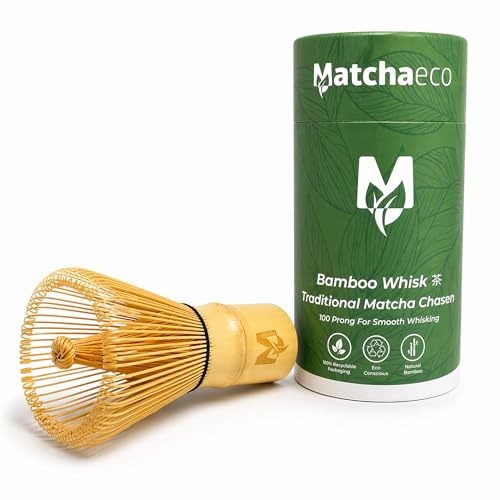 Matchaeco Bamboo Matcha Whisk | 100 Prong Traditional Chasen, Handcrafted Natural Bamboo | Perfect for Smooth Matcha Lattes & Tea Ceremony