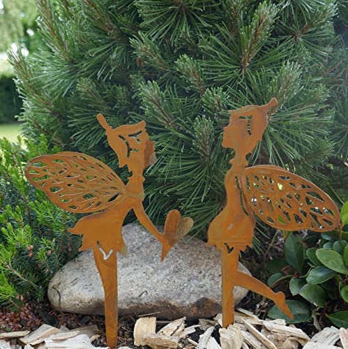 Gartenstecker Elfe - Fee 2 Modelle in Rost zum Stecken als Topfdeko Gartendeko 23cm groß