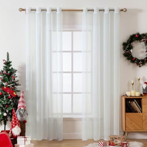 MIULEE Gardinen Voile Vorhänge mit Ösen 2er Elfenbein 140x260cm | Transparente leichte Voile Vorhänge mit Metall Ösen, lichtdurchlässig, modern elegant für Wohn- und Schlafzimmer