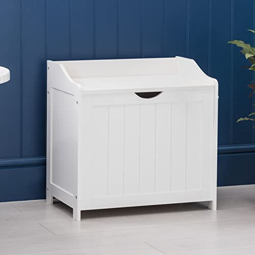 Christow White Laundry Box Wooden Bathroom Storage Basket Linen Clothes Chest