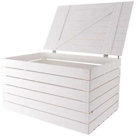 Baúl grande de madera blanco 80 x 50 x 39 cm cofre del tesoro caja de almacenamiento muebles jardín fruta caja con tapa caja de madera