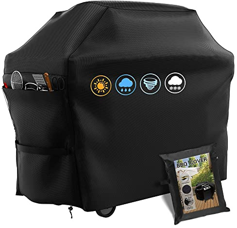 Grill Abdeckhaube, Wetterfest GrillabdeckungOxford Gasgrill Abdeckplane, Wasserdicht Grillschutzhülle,reißfest, UV, Schutz vor Verblassen, Rost und Schimmel (147x61x117CM mit Taschen)