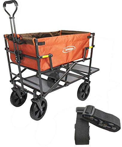 Lemmy Bollerwagen faltbar LMY300, klappbar, Doppeldecker (Mit Festgurt, Orange)