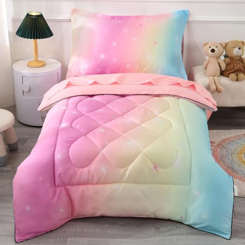 Wowelife Bettwäsche-Set für Kleinkinder, Sterne, Rosa, 4-teilig, Prinzessinnen-Bettwäsche-Set für Mädchen (Sterne)