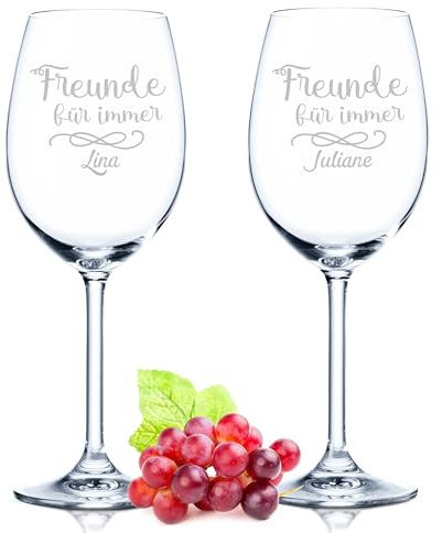 GRAVURZEILE Leonardo Weingläser Freunde für immer mit Namens Gravur - Geschenkset für die beste Freundin auch ideal als Geburtstagsgeschenk - Der perfekte Mädelsabend bei Gutem Wein Farbe Daily