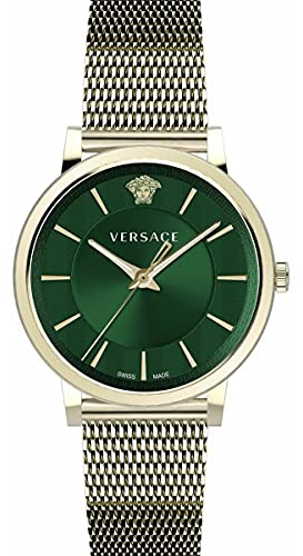 Versace - Unisex-Armbanduhr Quarz Mode Armband und Gehäuse aus Edelstahl Farbe Gold Analoges Zifferblatt Grün - VE5A00820