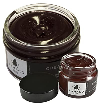 Famaco 50ml Renovating Polish and 15ml Dye Cream with Polishing Cloth and Free Touch up Brush - Long Lasting, Scuff and Scratch Shine Protector Kit for Boots and Shoes - Available in 24 Colours