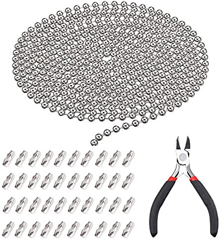 Zasvec Catena a Sfera in Acciaio Inossidabile 15 Metri Catena a Palline per Collana Catena di Estensione Catena Perline 2.4 mm Diametrocon 150 Connettore 1 Pinze per Collana Bracciali