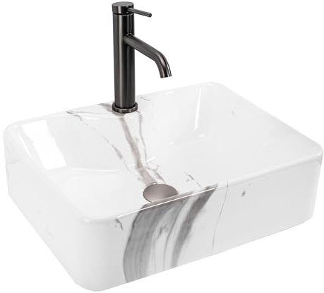 Rea Washbasin Countertop Sink Ceramic High Gloss Hand Wash Basin Attachment Washbasin Kelly Rectangular 38 x 50 cm Stone Marble