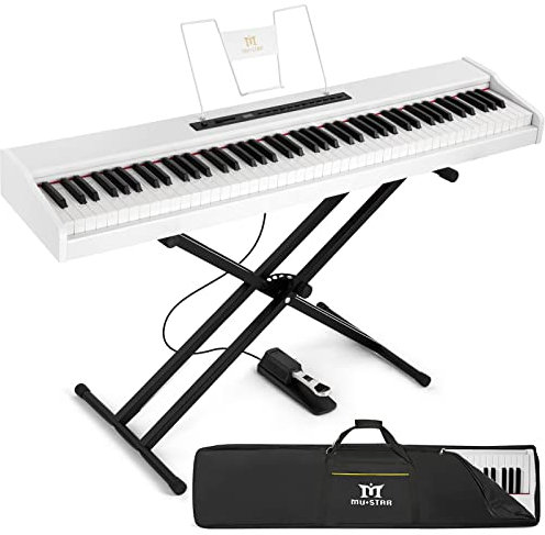 MUSTAR Digital Piano 88 Weighted Keys with Stand, Full Size 88 Key Piano Keyboard Semi Weighted for Beginners, Portable Electric Piano Keyboard, Wireless Connection, Case, Sustain Pedal, White