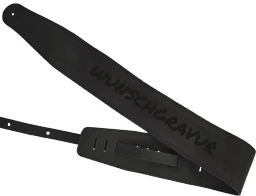 DER BANDMARKT Hochwertiger Wildleder-Gitarrengurt mit Motiv-Gravur | Gitarrengurt aus Wildleder für E-Gitarre, Westerngitarre, Akustik Gitarre oder Bass | E Gitarre Gurt mit Laser-Gravur