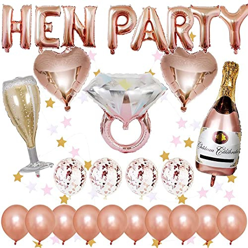 Party-Dekorationsballons, 1 Stück Buchstabenballon HEN PARTY, 14 Stück Latexballons, 5 Stück Folienballons in verschiedenen Formen, 2 m sternförmige Hängegirlande für Brautparty-Dekoration