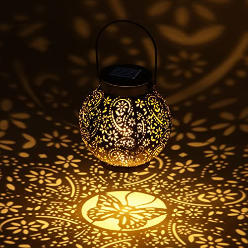 OUILA- Lanterna solare da giardino, IP65, impermeabile, con sensore di luce, stile vintage, orientale, decorazione per esterni, per veranda, giardino, terrazza, prato, cortile, marciapiedi