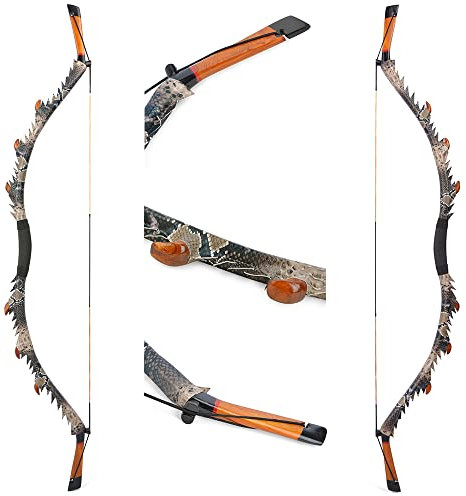 AMEYXGS Tradizionale Arco Ricurvo Longbow 35 libbre Arco Lungo da Pratica 45 libbre 55 libbre 53 -57 Arco da Caccia per Tiro all'aperto Mano Destra e Sinistra (35lbs, Grigio)