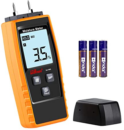 Digital Moisture Meter, 8 in 1 Pin Wood Moisture Meter, Wood Moisture Meter for Firewood/Wood/Drywall/Wood/Brick/Plaster/Floor/Paper - Water Leak Sensor Detector & Moisture Tester Yellow