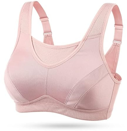 WingsLove Women's Sports Bra Full Coverage High Impact Wirefree Workout Non Padded Shock Absorber Ultimate Run Bra Plus Size(Pink，36D)