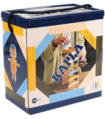 KAPLA - Set di Costruzioni con 120 Assi di Legno Colorate (Naturale, Azzurro, Giallo, Verde), Giochi e Giocattoli in Legno, da 2 Anni...