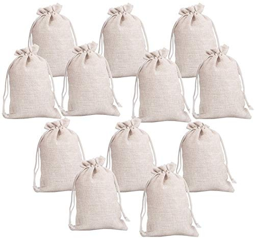 Flisdtry 12 kleine Baumwollbeutel mit Kordelzug, wiederverwendbar, Musselin-Stoff, Geschenkbeutel, Schmuckbeutel für Hochzeit, DIY, Basteln, Seifen, , Tee, Gewürze, Bohnen, Weihnachten