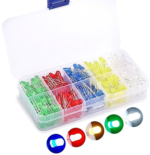 250 Stück LED Leuchtdiode, 5mm Led Leuchtdioden 3V (5 mm 250 Stück) | 5 mm LED Sortiment für Wissenschaftsprojekte, Schulen und Heimwerkerprojekte