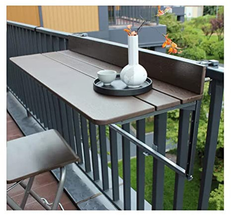 Balkonhängetisch Brauner Balkon-Klapp-Hängetisch for Geländer, verstellbare Höhen, kreativer Terrassen-Gartentisch, Terrassen-Beistelltische for den Außenbereich (Size : 100X37CM)