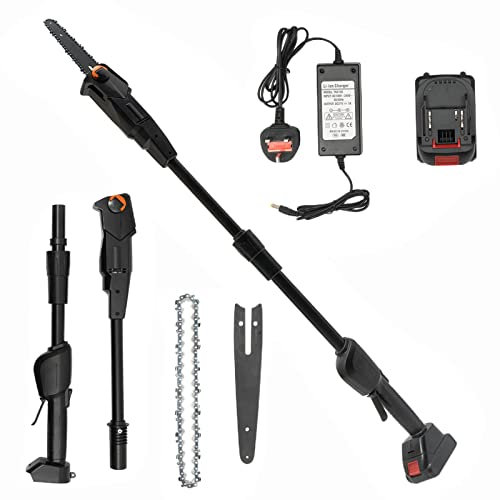 Pole Saw Cordless Handheld Portable Electric Chainsaw with 1500mah Battery and Standard Charger Foam Grip Adjustable Length Rotary Cutting Robust Chain Black