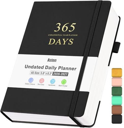 Asten planerare, odaterad daglig planerare med To Do List, 365 dagars planerare för ADHD vuxna, agenda-män, timplanerare anteckningsbok för målinställning, produktivitetsplanerare med kalender, 20 cm