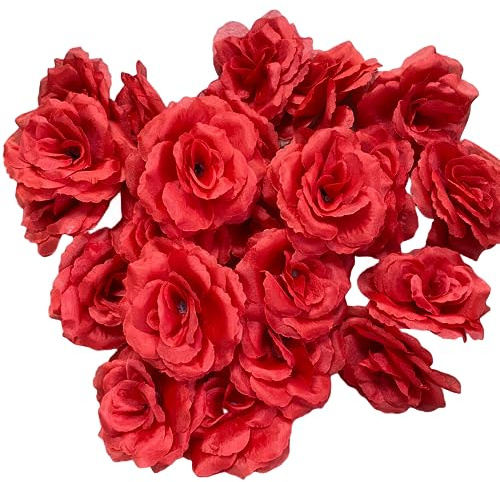 Corkwaw 25 Pcs 3 inch Artificial Rose Flower Heads,Silk Rose Head Flowers,Wedding Party Home Garden Decoration DIY Craft Gift Box Decoration (Red)