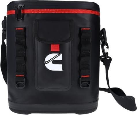Cummins Portable Soft Cooler Bag CMN34718 12-Can Double-Laminated Insulated Cooler with Strap, 48-Hour Ice Retention Adult Insulated Thermal Bag for Work Camp Beach - Black