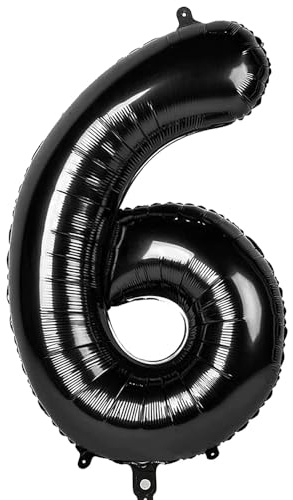 Ponmoo 40 inches Foil Balloons Numbers 6 Black (101cm), Inflatable Helium or Air, Giant Balloon Number 0-9, 10-29, 30-100, Grand Balloons for Anniversary Wedding Birthday Party Decoration