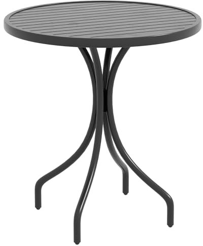 Outsunny Table de Jardin Ronde Ø66 cm, Table d'exterieur en Acier galvanisé avec Plateau à Lattes pour terrasse, Balcon, Noir