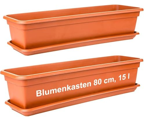 2friends Blumenkasten Set 80cm, Terracotta â€“ 2er-Set Balkonkästen mit Untersetzer, Hochwertiger Kunststoff, EU