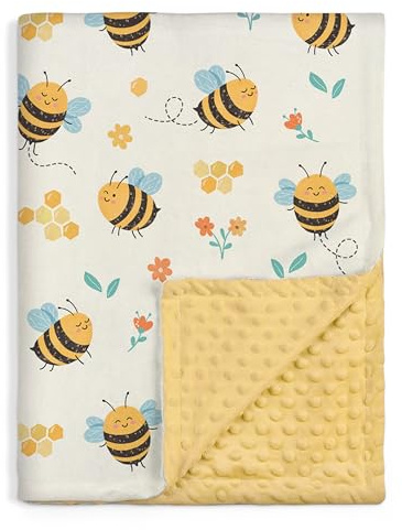 Bee Baby Blankets for Girls - 30 x 40 Soft Fleece Blanket with Double Layer Dotted Backing - Gifts for Babies Girl Newborn Toddler Infant