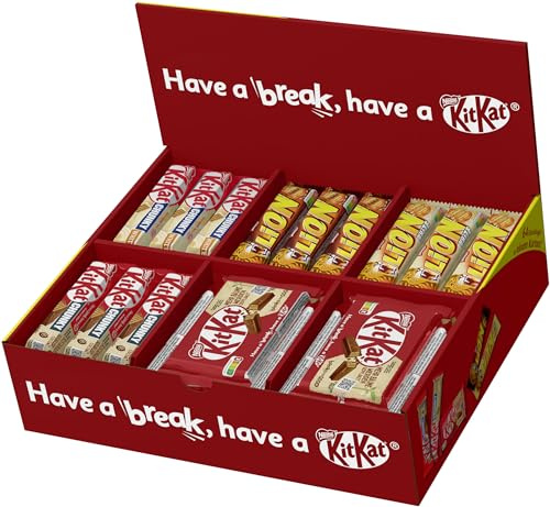 NESTLÉ KITKAT & LION Süßigkeiten-Mix, Schokoriegel-Box mit 5 verschiedenen Sorten, insgesamt 64 Riegel, 1er Pack (1 x 2.6kg) | Süßigkeiten-Box mit 5 verschiedenen Sorten, insgesamt 64 Riegel, Großpackung