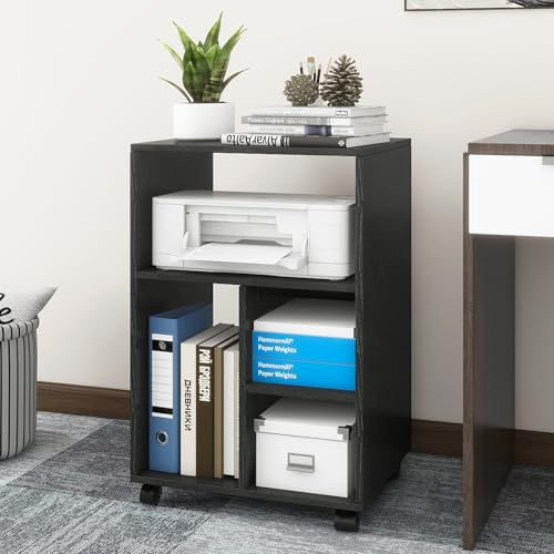 PUNCIA 50x40x75cm Mobile Filing Cabinet with 4 Open Compartments Black