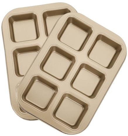 sourcing map 2pcs Square Muffins Pan 6-Cup Gold Nonstick Square Cupcake Pan Metal Baking Molds Pan All Edges Cupcake Pan for Oven Baking, Cornbread, Cupcakes, Cookie, Bread