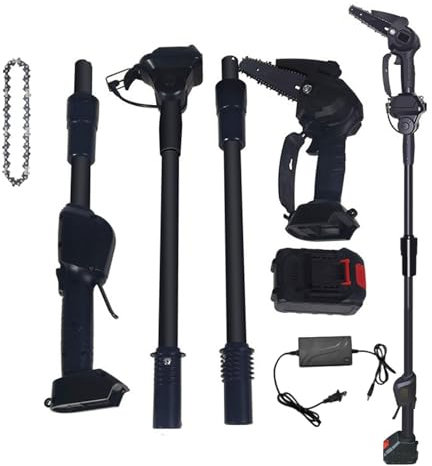 2-in-1 Cordless Pole Saw & Mini Chainsaw, Telescopic Long Reach Pruner, 24V Li-Ion Battery Powered Electric High Branch Saw for Tree Trimming, 8cm Cutting Diameter, 2.0AH Battery (1.7m/5.6FT)