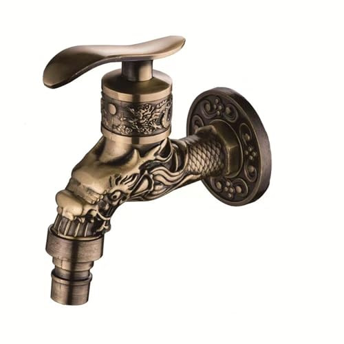 EGTink Kaltwasserhahn, Wandarmatur aus massivem Messing, Antik-Optik, Wasserhahn, Waschtischarmatur für Waschmaschine, Spüle, Gartenschlauch